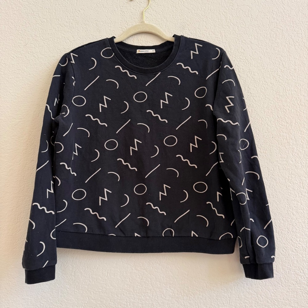 Marine Layer Womens Black Abstract Geometric Memphis Print Sweatshirt Medium